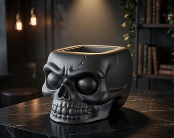 Pot de fleurs gothique tête de mort | Fichier numérique pour imprimante 3D, décoration de bureau (STL + 3MF)