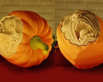 Modelo 3D de cara de calabaza aterradora (STL 3MF) / Calabaza de Halloween / Decoración de calabaza de terror / Descarga digital