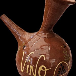 Jarra de vino de cerámica pintada a mano – Jarra rústica de barro mediterráneo – Decoración de vino vintage
