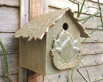 Handmade ceramic bird house, blue tit bird house, ceramic, strong weatherproof bird house, garden gift, anniversary, birthday gift