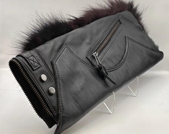 Versus Versace Black Leather & Fur Crossbody Designer Bag