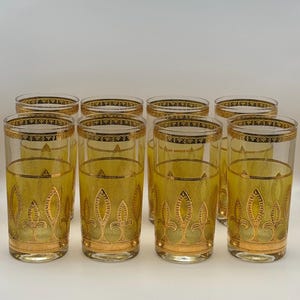 Culver MCM 22K Gold Fleur De Lis Tumblers/Highball Glasses Vintage Set Of 8