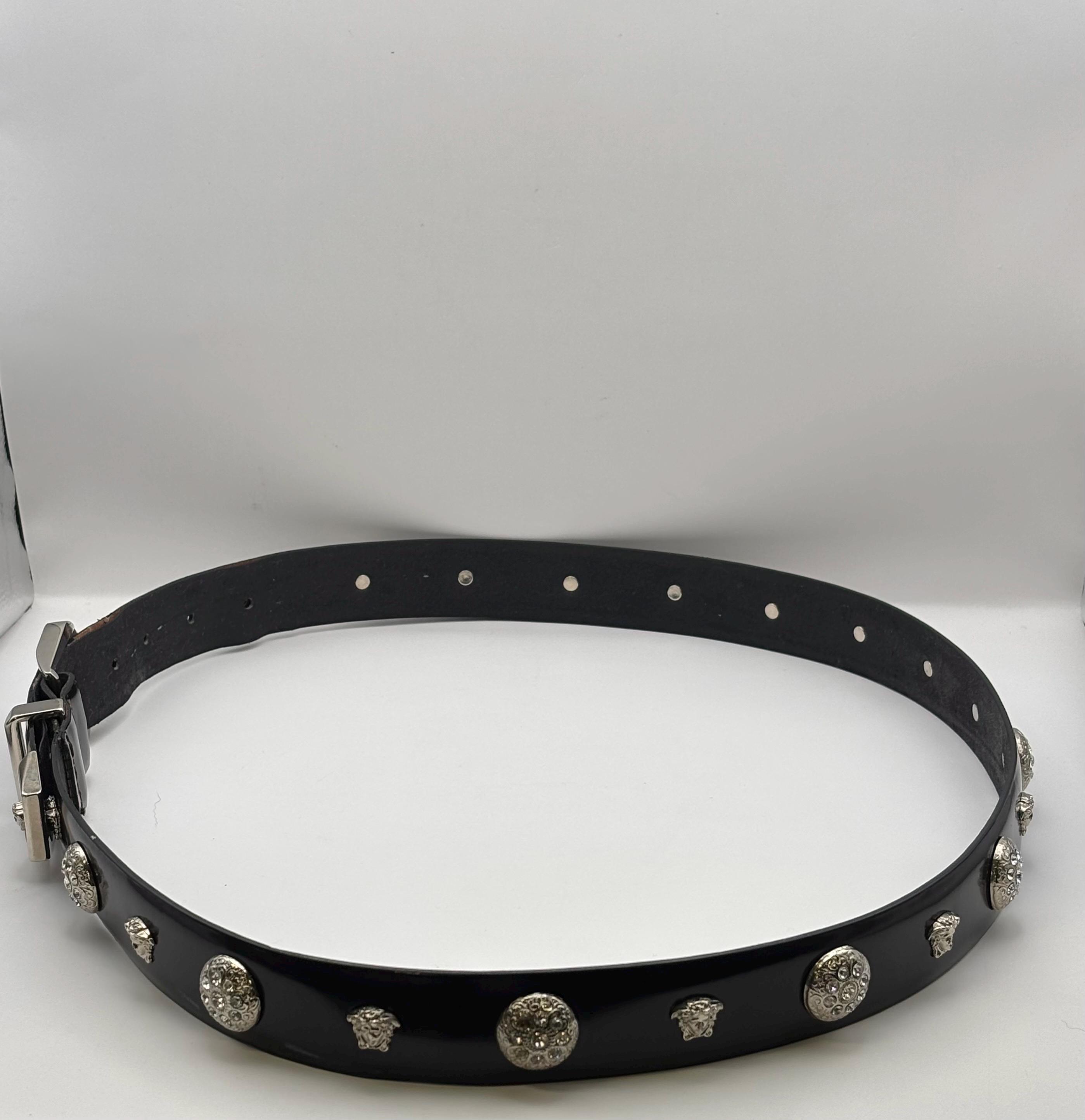 Vintage Gianni Versace Medusa Rhinestone Belt Size 65/26 Black Leather Italy Vintage Genuine Gianni Versace Crystal Medusa Rhinestone  main image 4