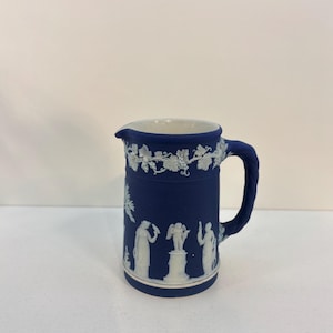 Vintage Blue Wedgwood England Jasperware Small 4&quot; Pitcher Creamer