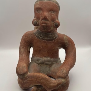 Aztec Mayan Folk Art Terracotta Pottery Planter Made In Mexico Sitting Man
