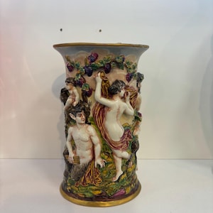 vintage capodimonte Italy porcelain tumbler vase Angels hand painted