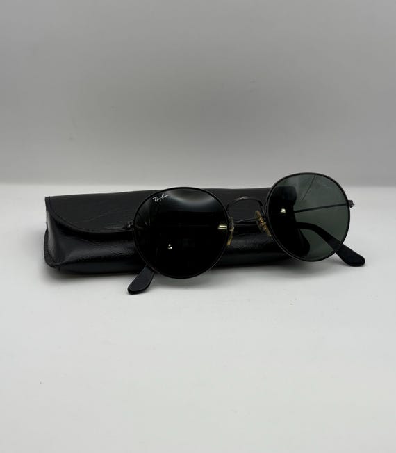 B&L Ray Ban Vintage Round Metal Sunglasses Black With Case  display picture 3