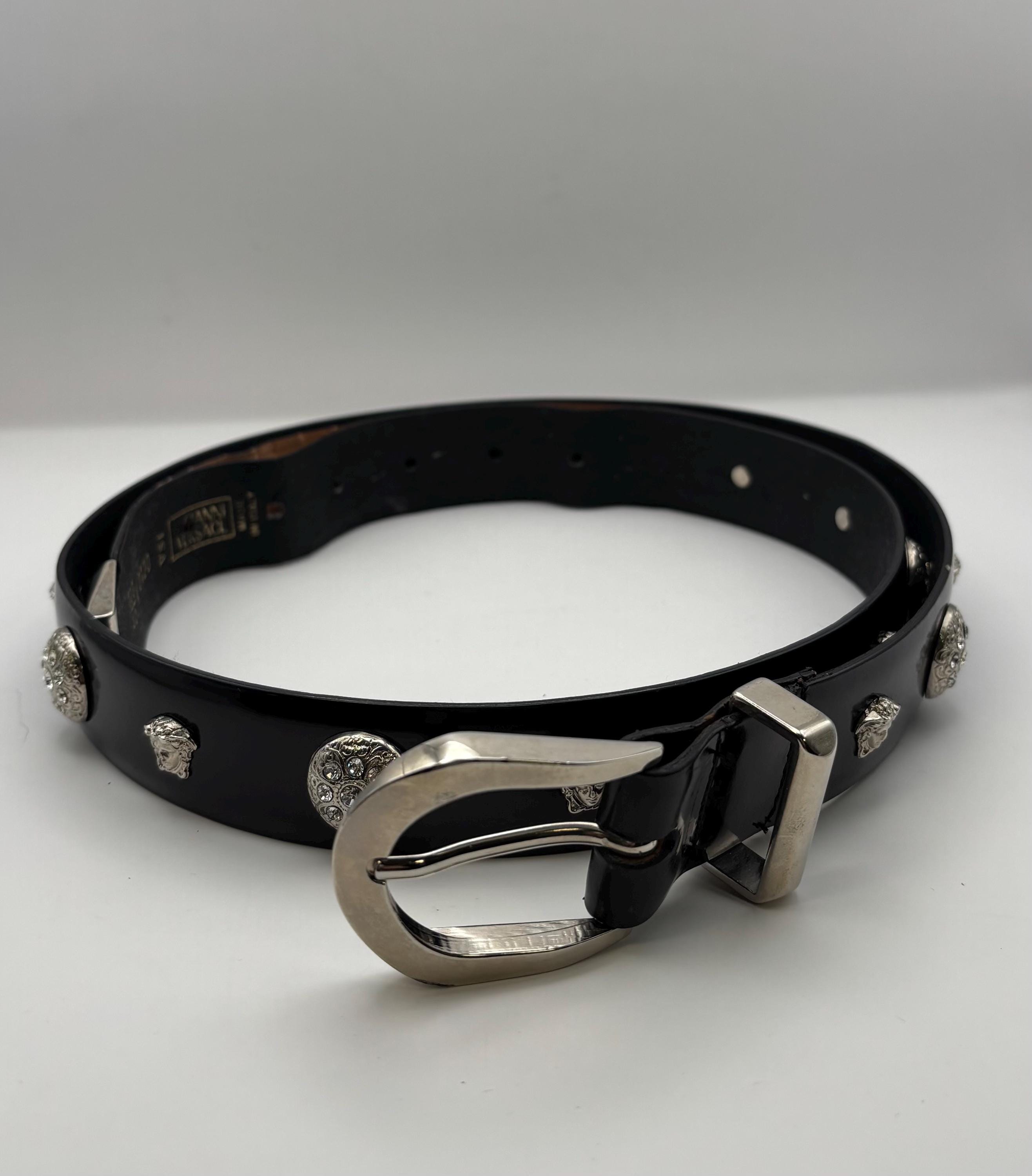 Gianne Vercase Vintage Belt Size 65/26 GIANNI VERSACE Silver & Crystal Black Studded Leather Belt  main image 3