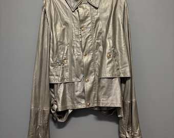 Versace Women silver metallic perforated leather jacket Size S