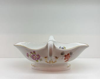マイセン c1817 花柄絵付けグレイビーソースボート（アンダープレート