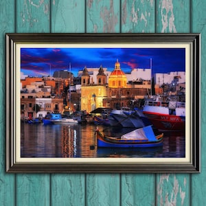 Marsaxlokk Church Photo, Malta Landscape Photo Print, Marsaxlokk at Sunrise Print, Malta Print Gift, Malta Church Sunset Print, Malta art