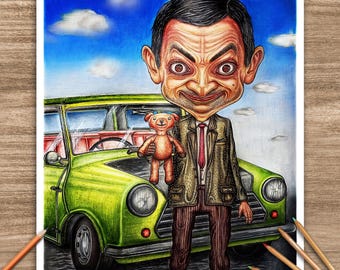 Mr Bean Caricature Drawing, Drawing of Mr Bean, Mr Bean Portrait, Mr Bean Caricature Portrait Drawing, Mr Bean Fan Drawing Digital Download