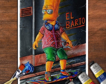 Original Art Bart Simpson A3 Painting, Original Drawing of Simpsons, Simpsons Portrait, Bart Simpson Painting, Simpsons Fan Digital Download