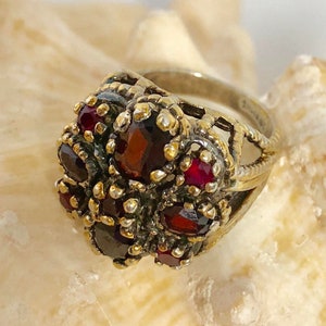 Garnet Ring Sterling Silver with Vintage Vermeil Gold Wash Size 5 1/2 January Birthstone
