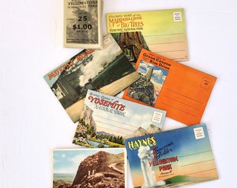 Yellowstone and Yosemite National Park Postcards Foldout Colored Lithographs Genuine Vintage Haynes Photographs