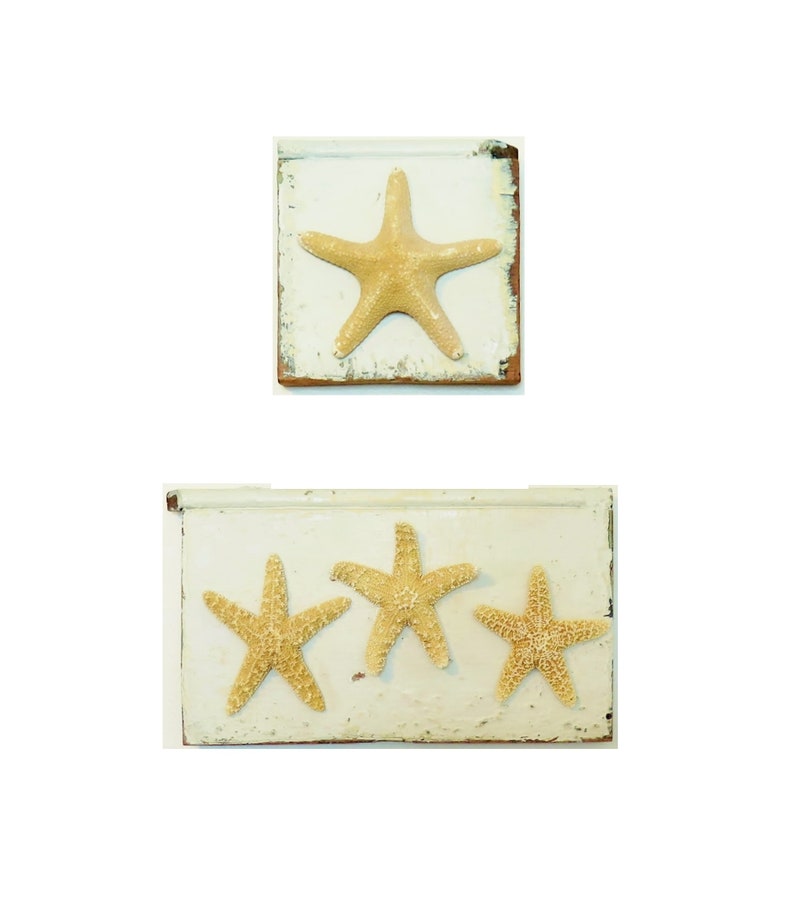 Starfish Wall Hangings On Painted Antique Wood Baseboards image 0
