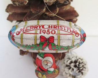 Blimp Santa Claus Ornament Vintage Tin Merry Christmas 1980 Hallmark Cards, Inc.