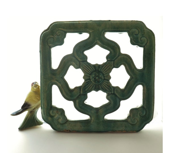 Antique Ceramic Garden Wall Tile Temple Architecture Medallion Etsy