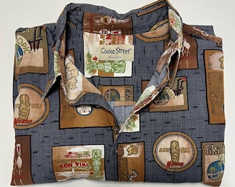 Vintage Hawaiian Shirt Cooke Street Honolulu Size Men’s XL with Tiki Restaurants Print