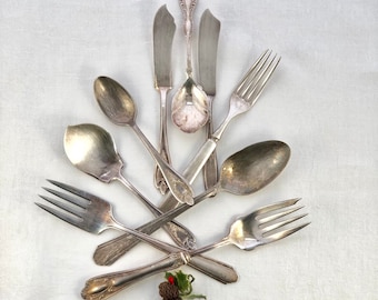 Vintage Silverplate Flatware: 1847 Rogers Bros Old Colony Teaspoon, Butter Knife, Serving Spoon