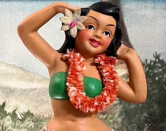 Chalkware Hula Girl Aloha Spring Wiggle Vintage Tiki 1950s Japan