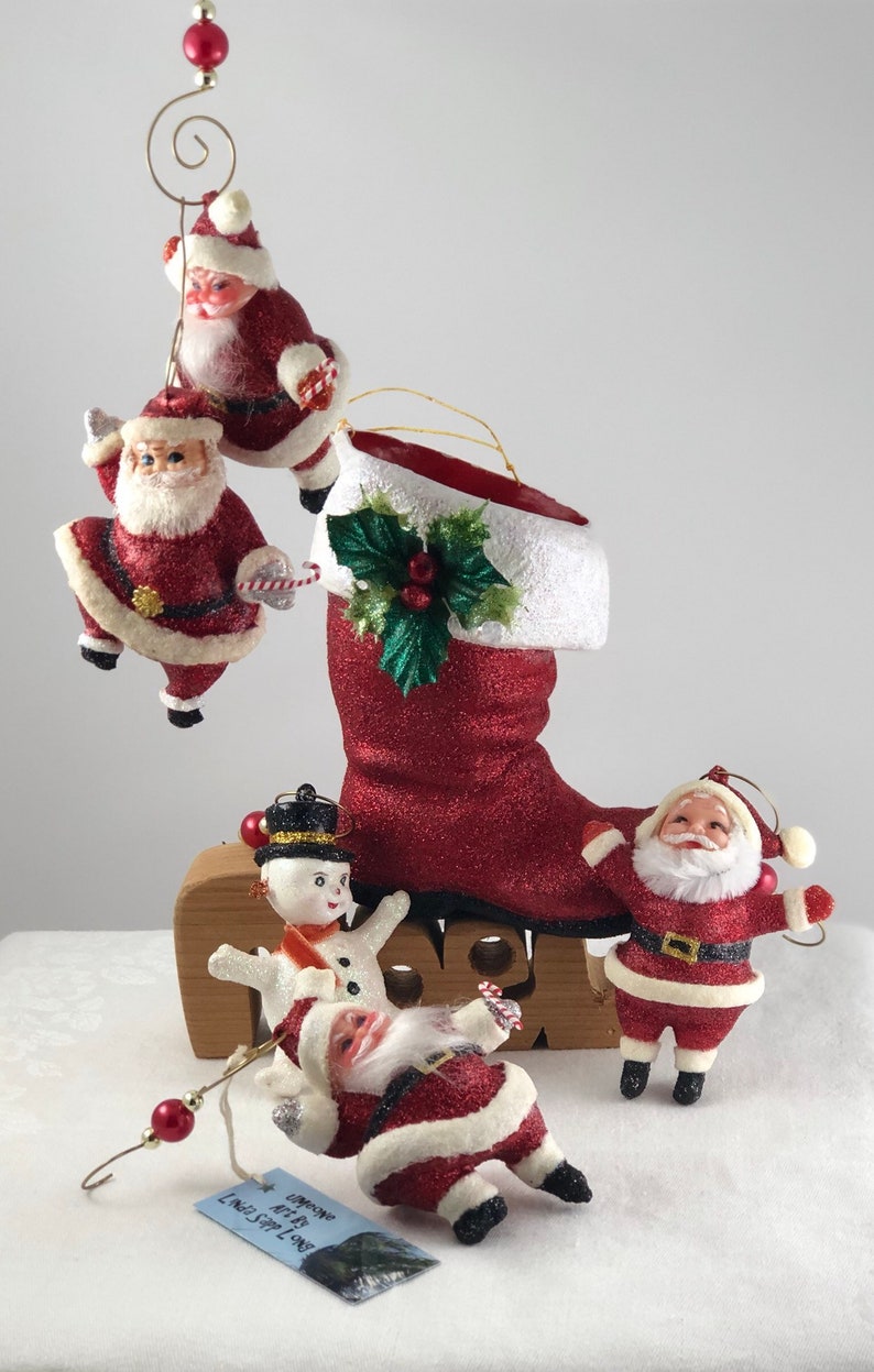 Christmas Tree Ornament Lot Boot Four Santa Claus and Snowman image 0