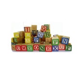 Vintage Wood Blocks Letters And Numbers Includes 60 Children Play Blocks