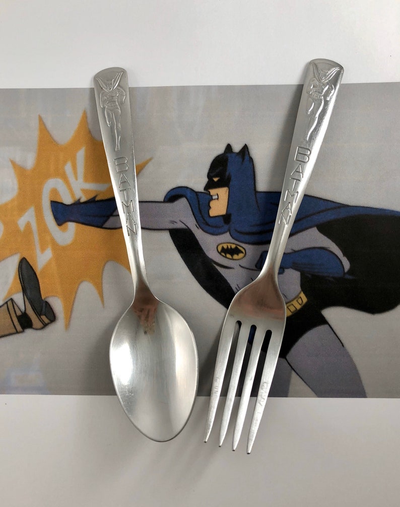 Batman Silverware Spoon and Fork Eating Set Vintage 1966 image 0
