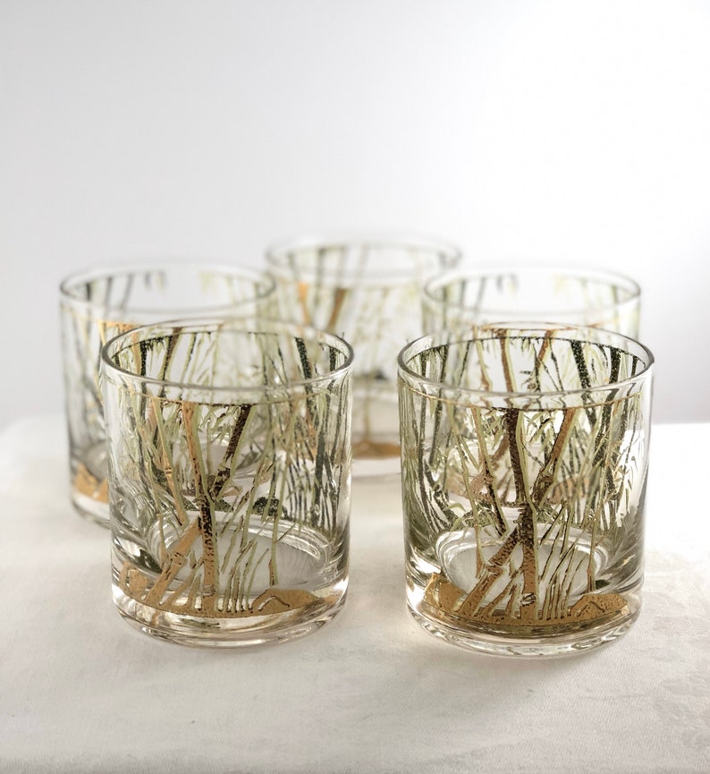 Culver Set of 5 Bamboo Glasses 22k Gold and Green Cocktail 10 image 8
