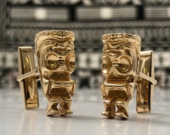 Tiki Cuff Links Vintage 14k Gold Signed Guglielmo Cini Mid-Century