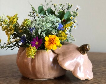Pumpkin Dish Hand Built Ceramic Pottery by Linda Sapp Long 6" Long OOAK