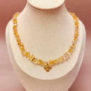 Citrine Choker Necklace with Bee Pendant, Gold Boho Crystal Jewelry Gift for Her