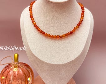 Carnelian Choker, Autumn Necklace, Orange Gemstone Jewelry, Faceted Beaded Necklace, Handmade Gift