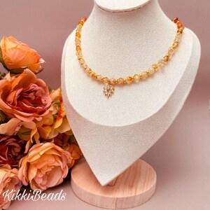 Autumn Citrine Carnelian Red Jasper Choker Leaf Necklace Natural Gemstone Fall Jewelry
