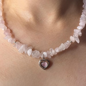 Rose Quartz Necklace with Cat’s Eye Pendant – Natural Gemstone Jewelry, Pink Crystal Choker, Handmade Gift