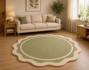 Rug Hand Tufted Wool Scalloped Rug Modern Minimalist Carpet Sot Nursery Decor