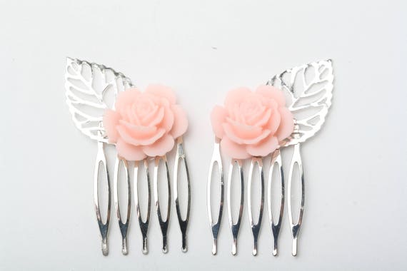 Pink Hair Combs Set Bridal Hair Combs Pink Hair Accessories Etsy