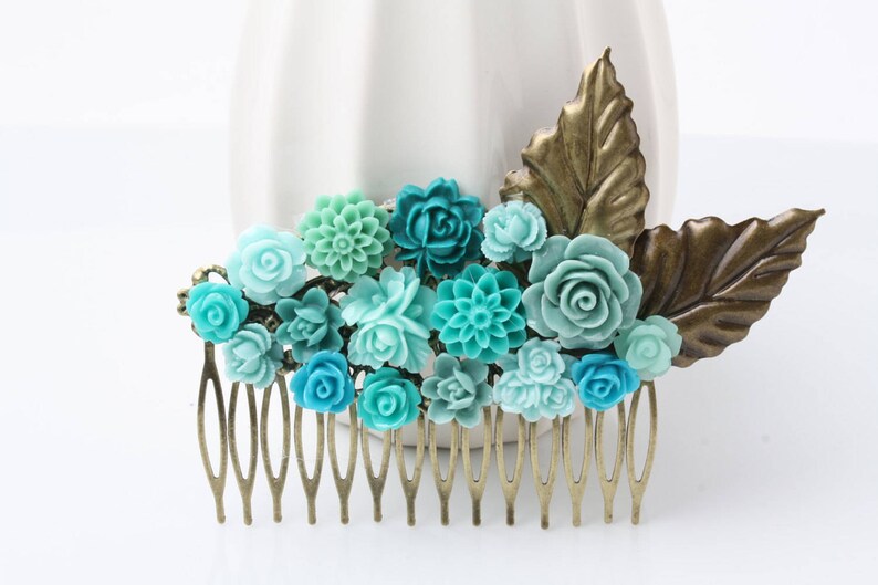 rustic wedding Bridal Hair Comb Maid of Honor Gift teal hair comb garden wedding teal wedding hair accessories teal Hair Accessories