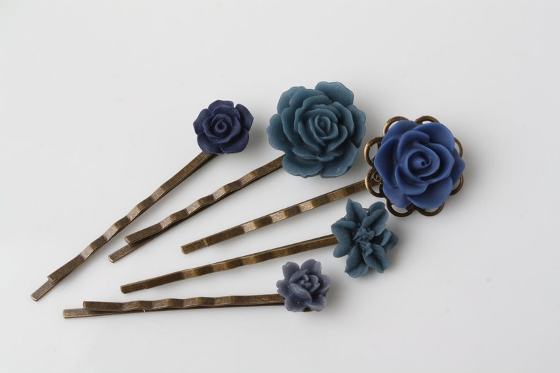 Navy Blue Flower Hair Pins Set Navy Blue Hair Pins Navy Blue Etsy