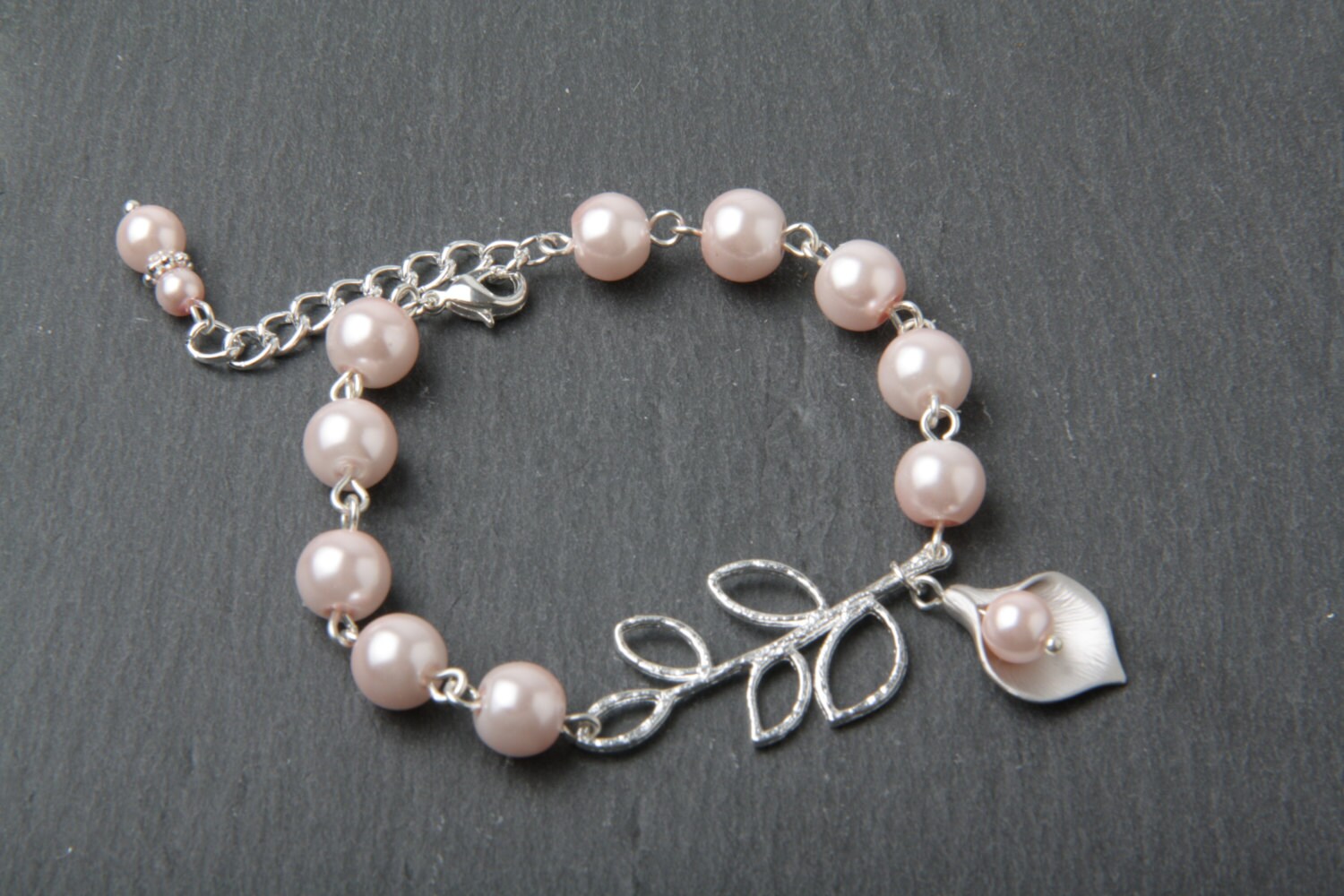 Calla Lily Bracelet Pink pearl Bracelet Bridesmaid Bracelet Etsy