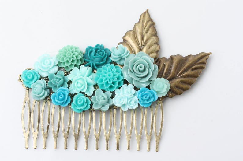 rustic wedding Bridal Hair Comb Maid of Honor Gift teal hair comb garden wedding teal wedding hair accessories teal Hair Accessories