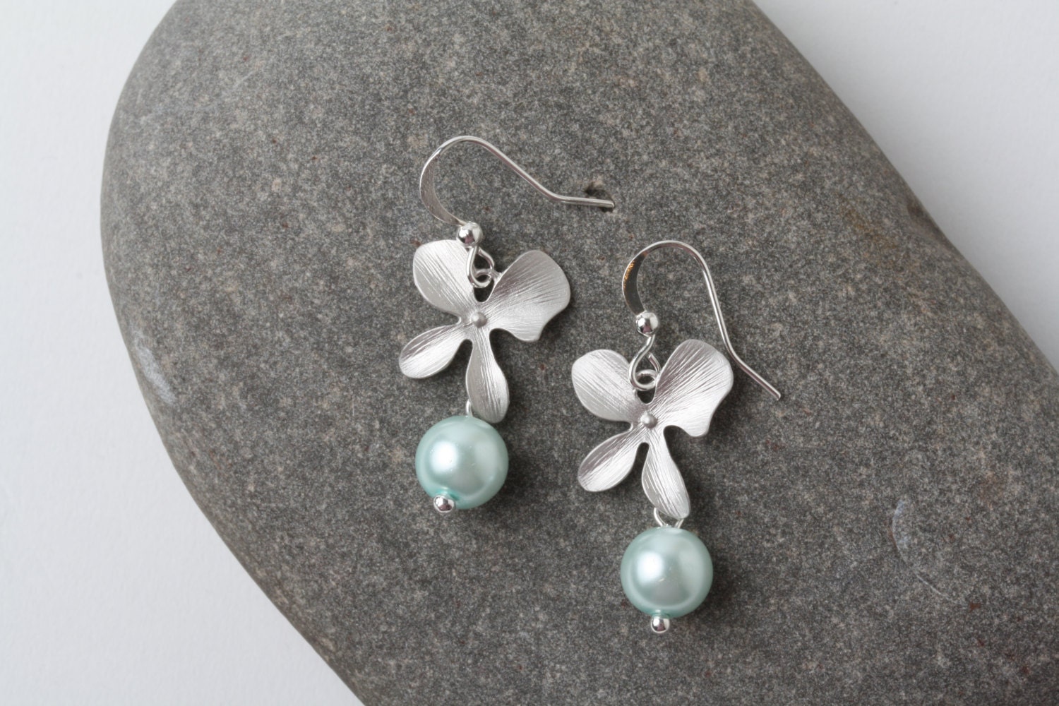 Mint Bridesmaid earrings silver orchid earrings mint wedding Etsy
