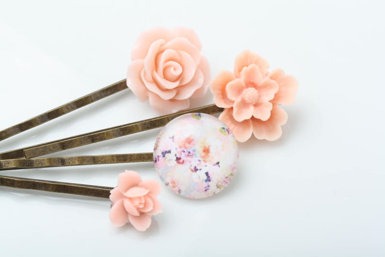 Blush Pink Flower Hair Pins Set Set Of 4 Hair Pins Vintage Etsy