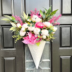 Pink Peony Door Basket-Pink and White Peony Wreath-Mother’s Day Gift-Wreath Alternative-Spring and Summer Front Door Wreath