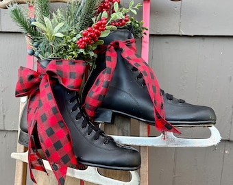 Free Shipping-Ice Skates-Christmas Skates-Wreath Alternative-Vintage Black Figure Skates-Sled Decor-Winter Door Hanging Skates-Skates