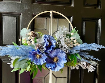 Blue Anemone Hoop Wreath: Modern Seasonal Door Decor