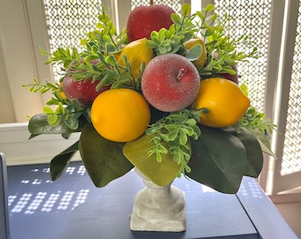 Lemon Arrangement-Fruit Urn-Kitchen Island Decor-Farmhouse Table Centerpiece-Apple Planter-Williamsburg style Arrangement