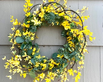 Forsythia Wreath-Spring Front Door Wreath-Farmhouse Wall Decor-Mothers Day Gift-Easter Decor