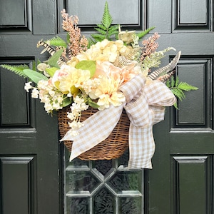 Hanging Door Basket-Hydrangea Wreath Basket-Cream Peony Wreath Basket-Farmhouse Basket- Wreath Alternative