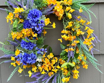 Yellow Jasmine & Lavender Wreath: Summer Floral Door Decor